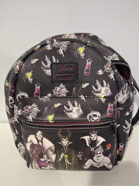 Loungefly Disney Villains Black Mini Backpack with Neon Accents